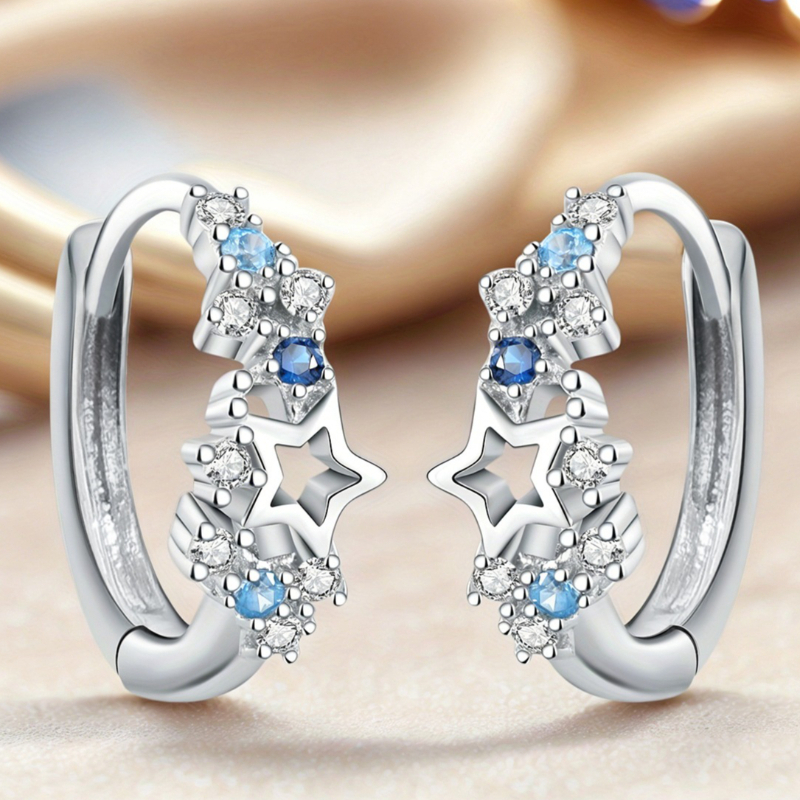 E-shop Exquisite stilvolle fünfzackige Stern-Heiligenschein-Ohrringe mit eingelegtem synthetischem Zirkonia, ein schlichtes Accessoire für den , Partys