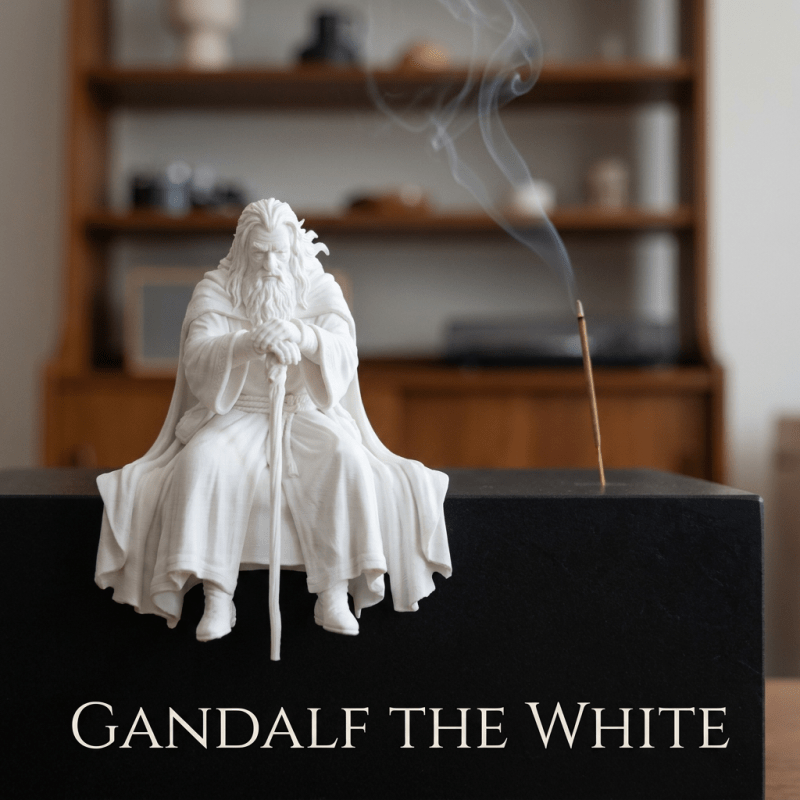 Image of Warner Authorized "the " Gandalf Seated Plaque And Ornament (white Wizard Version) White Integrated Pla Material Seated Ornament, Restores Details Of Long Hair, Beard, Draped Robes, And Staff