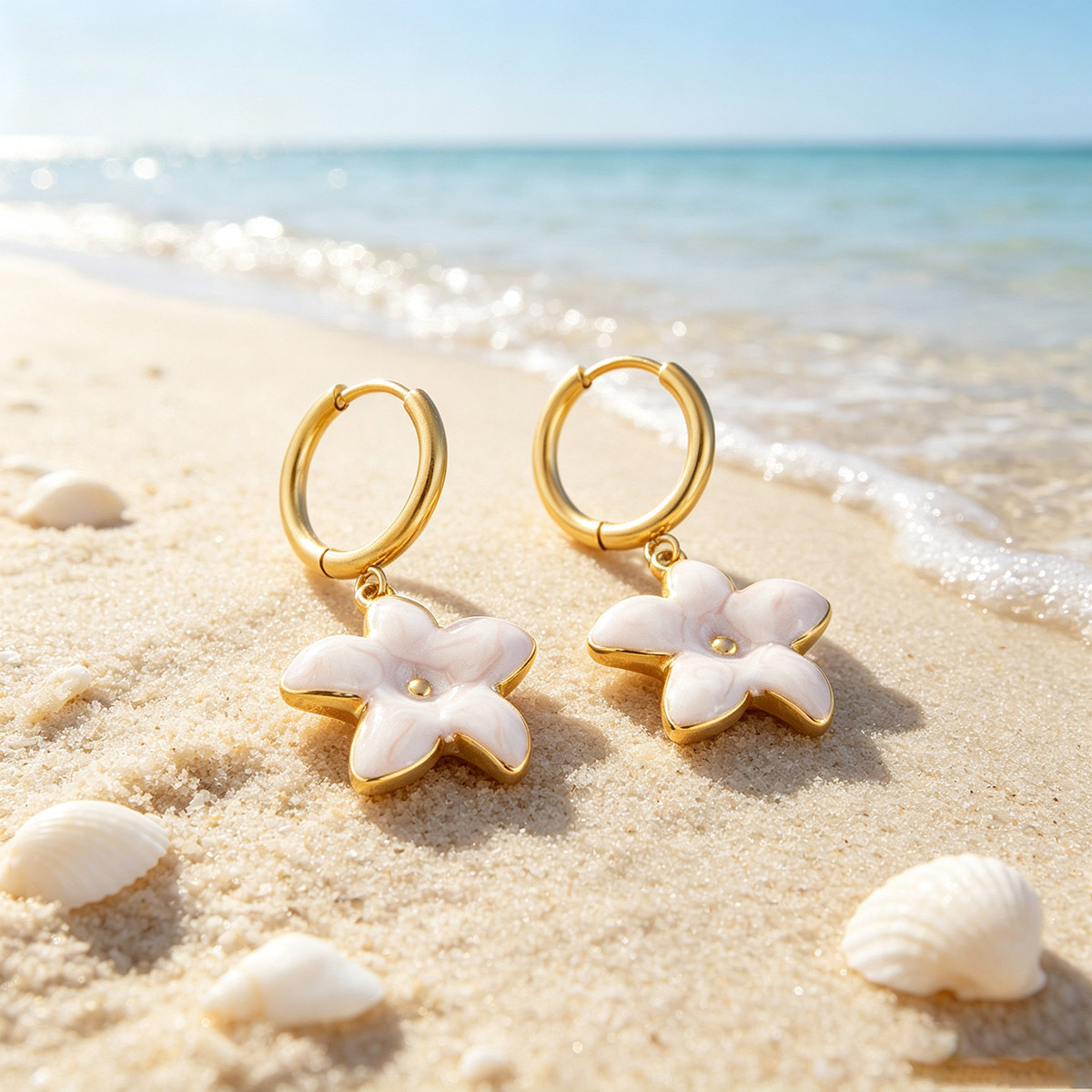 Cute Trendy Enamel Flower 18k Plated Hoop Earrings