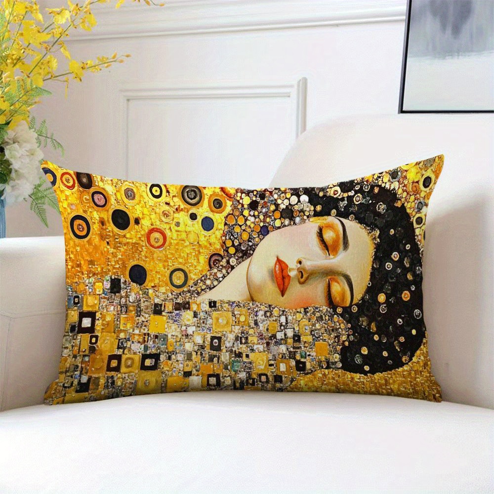 

Klimt's Kiss Abstract Oil Painting - 20x12" Soft Plush Pillow Cover, Sofa & Bedroom Decor (pillow Not Included)