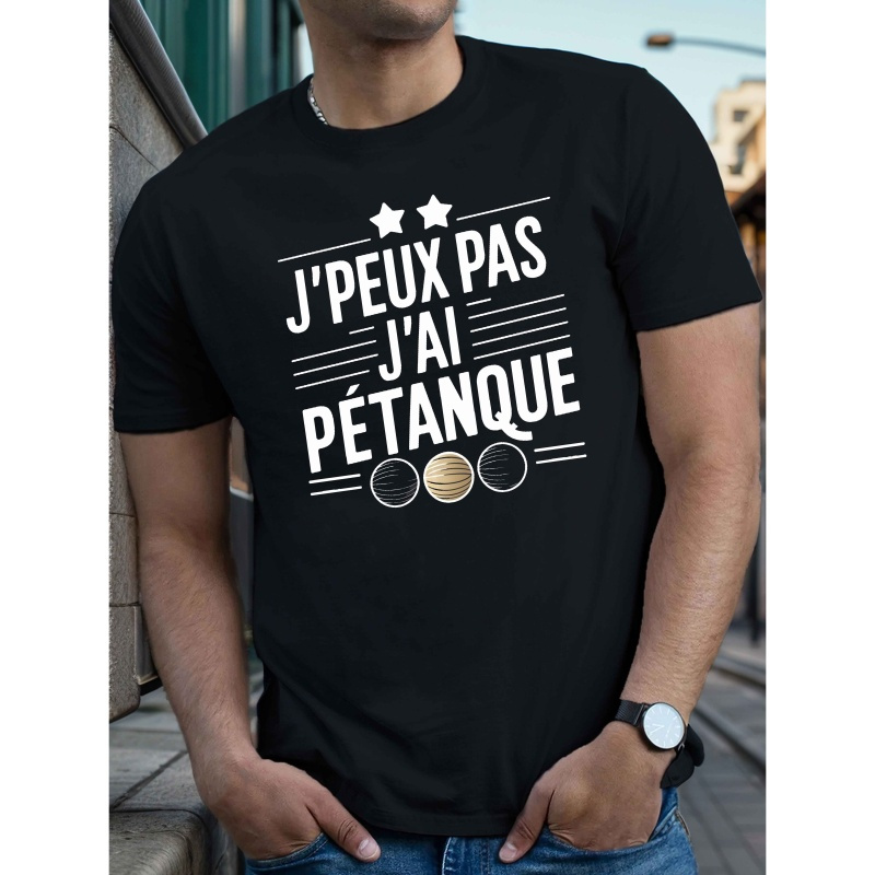 

Amusement Géométrique, T-Shirt Décontracté pour Homme avec Imprimé Pétanque - Polyester Respirant, Manches Courtes, Col Rond - pour l'Été