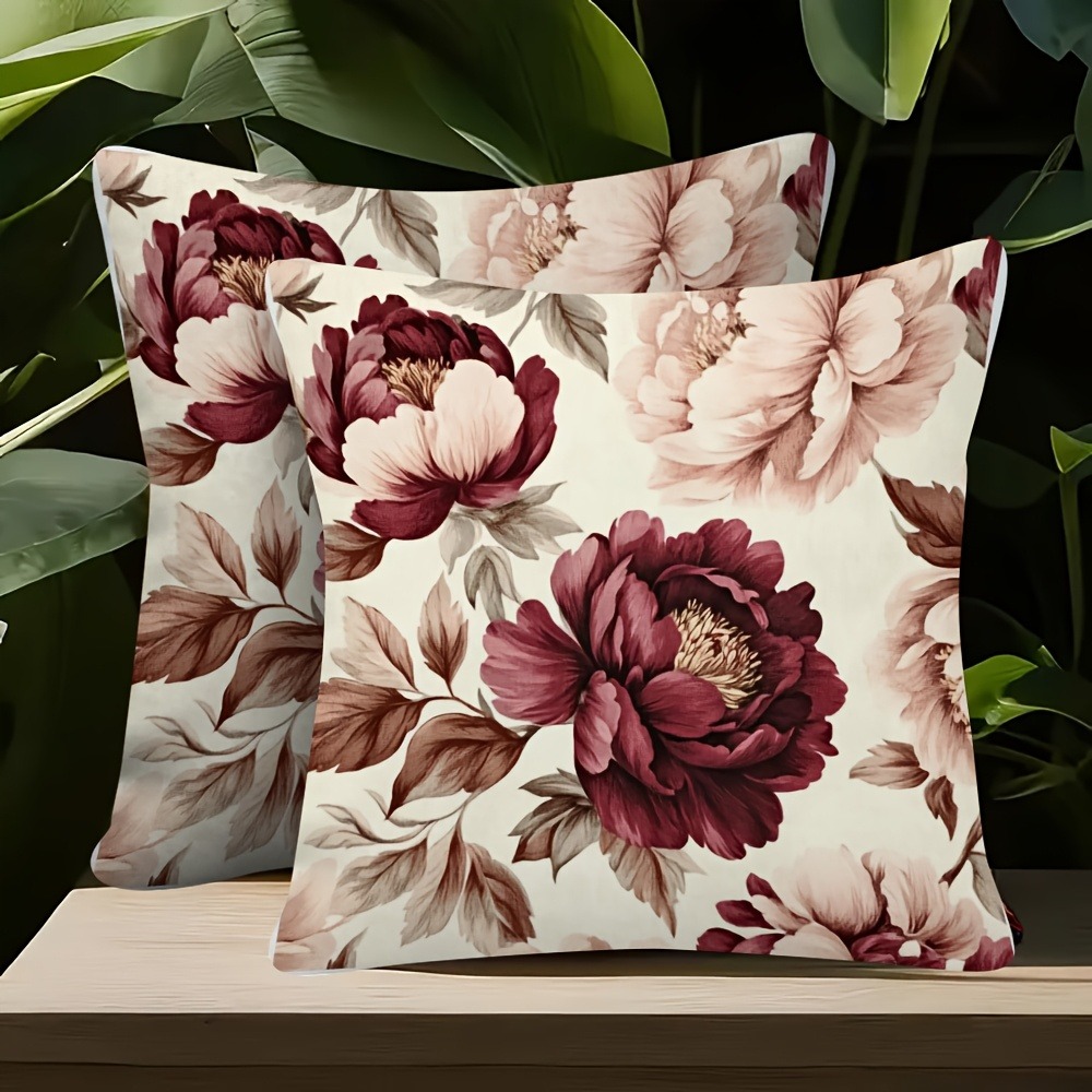 TEMU 2pcs Luxury Floral Throw Pillow Covers Soft Plush Cushion Covers With Zipper Machine Washable Decorative Pillow Cases For Sofa Room Car No