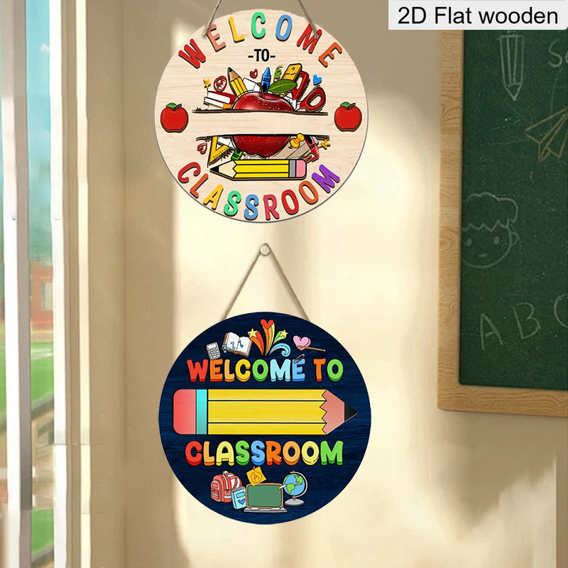 item picture 2d flat 2pcs welcome to the classroom wall decor   themed hanging signs suitable for teachers students artificial display with english lettering classroom organization back to school decoration 2d flat
