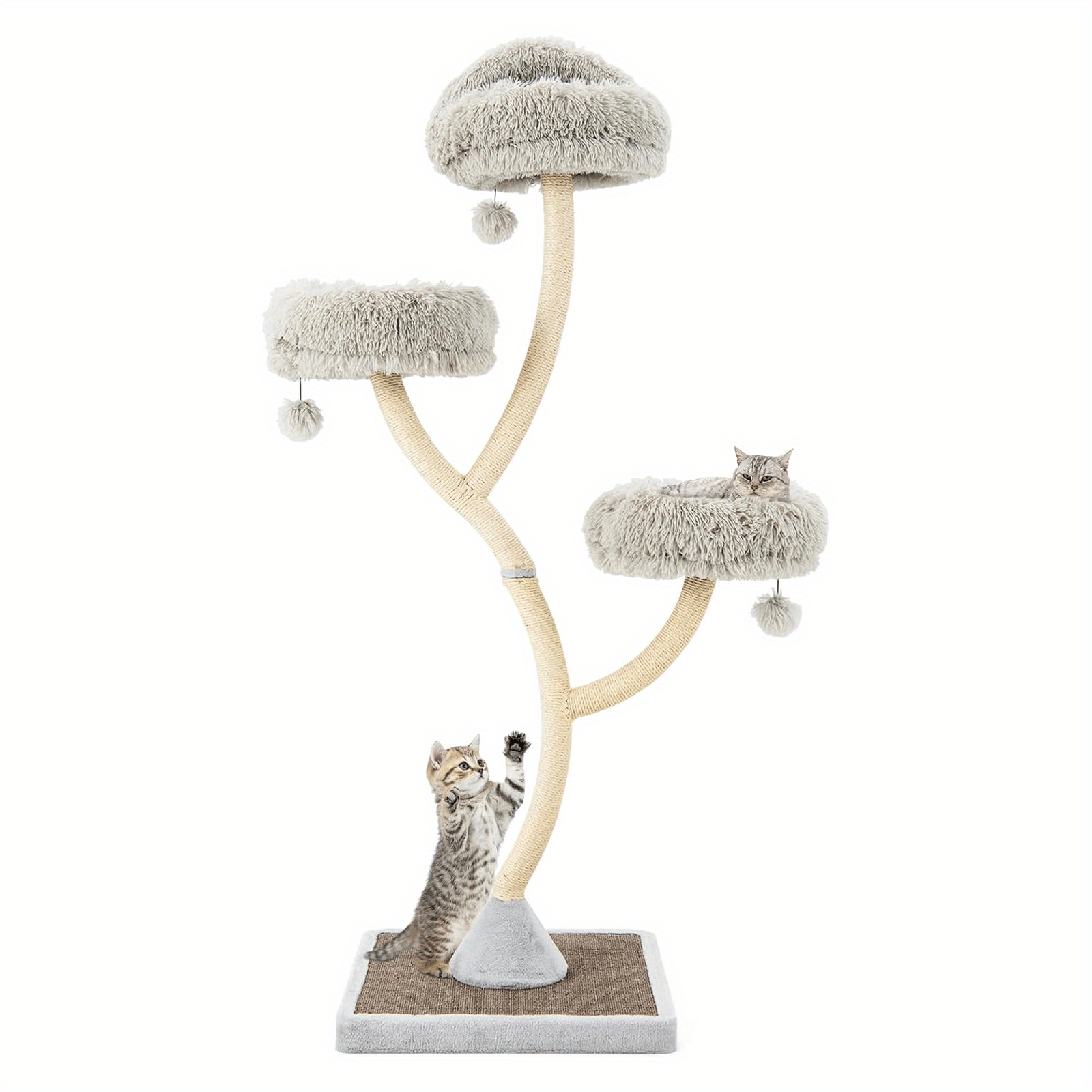 178 Cm Tall Cat Tower Featuring Sisal-covered Scratching Posts, 3 Cozy Resting Spots, Plush Balls, A Curved Metal Structure, And Suitable For For Large And Small