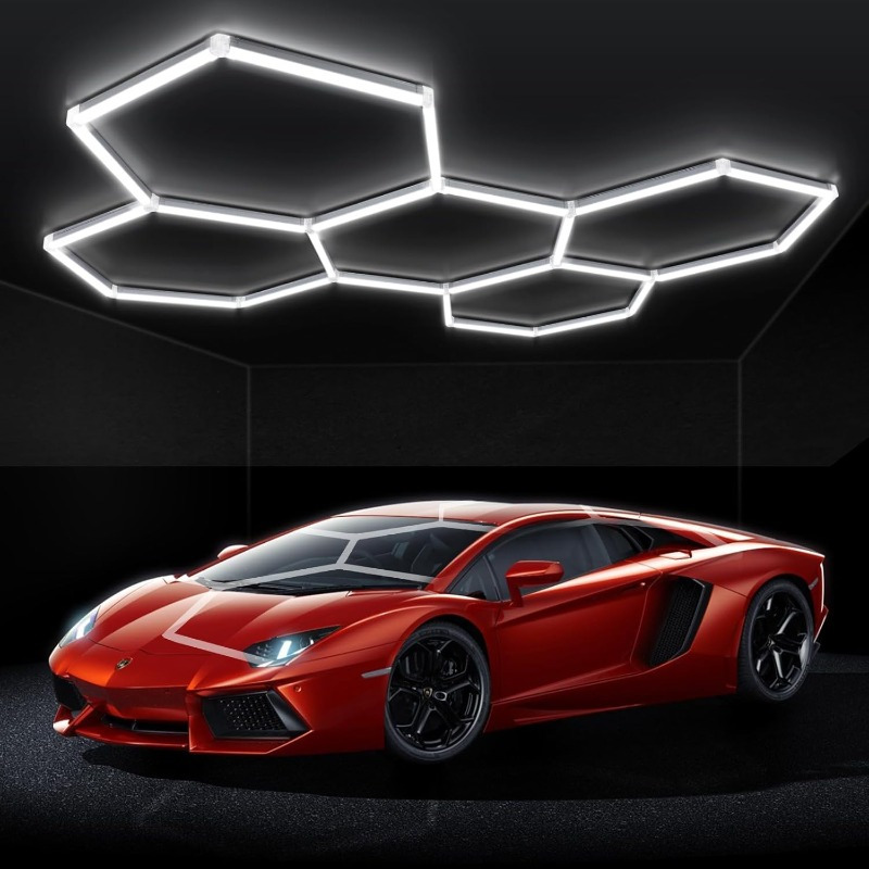 led hexagon garage lights 24 pack car garage light tubes 192w 23040lm 6500k   5 grid systems car detailing ceiling led light for garage warehouse workshop basement gym