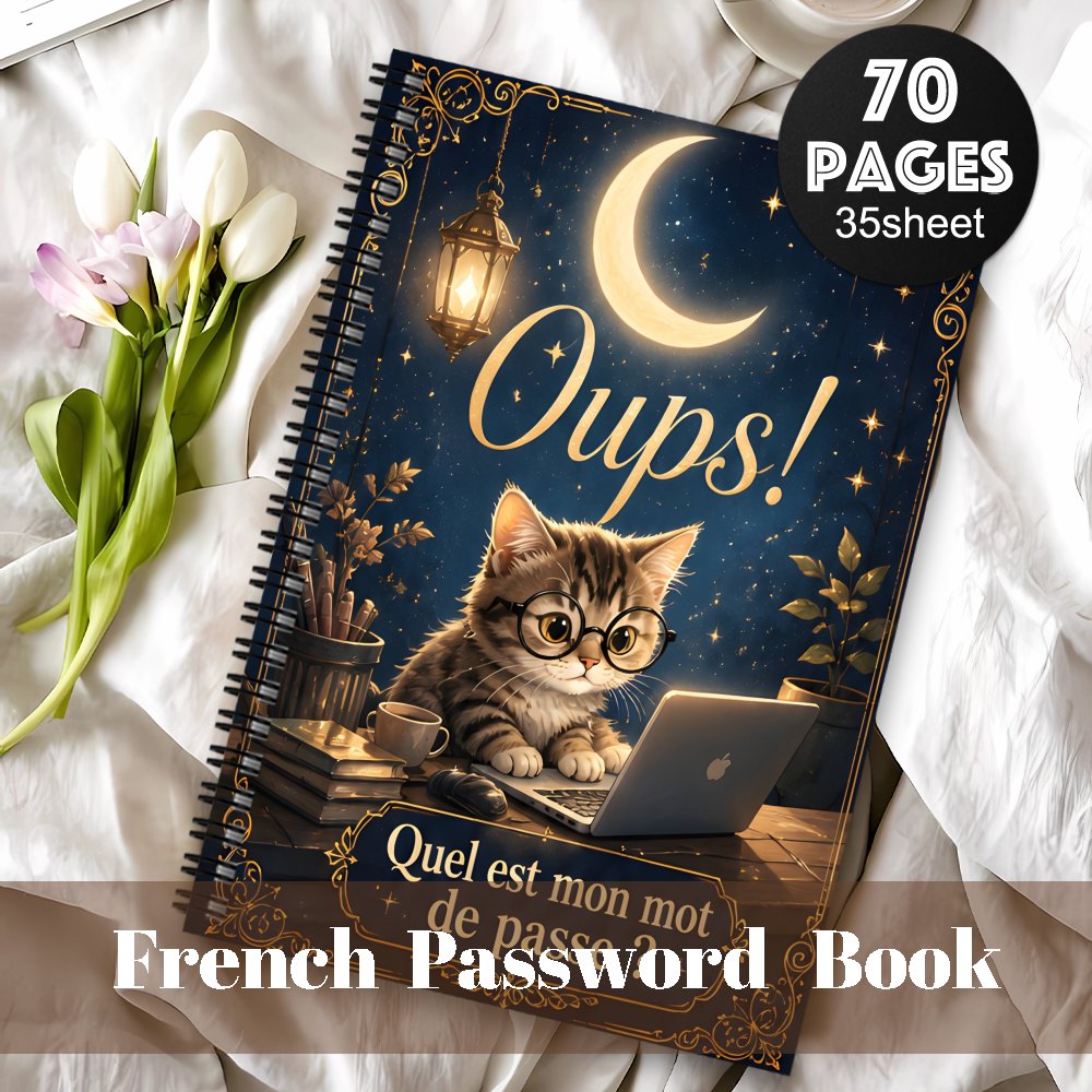 TEMU Carnet à spirale 1 pièce amusant avec de passe français pour Internet et ordinateur, , carnet d'enregistrement des d'utilisateur et de passe de