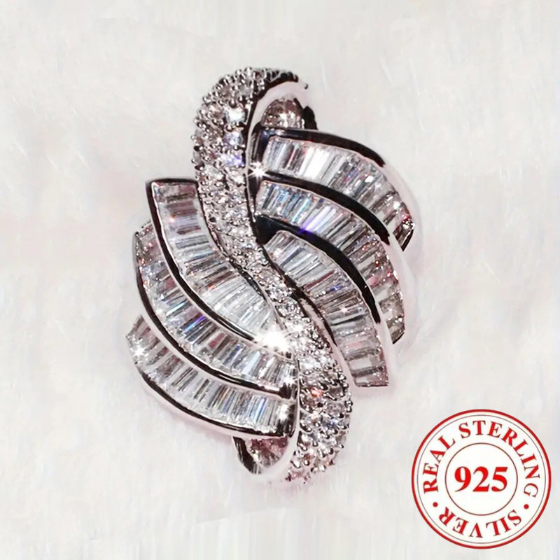 1 buc Inel din argint 925 Sterling, elegant și luxos, cu model geometric, accesoriu de bijuterii pentru femei, potrivit pentru nunți și logodne