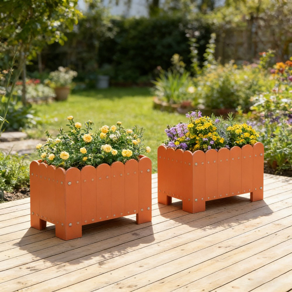 Image of Set Of 2 Weatherproof Hdpe Rectangular Planters, Raised Garden Bed With Drainage Holes For Growing Fruits And Vegetables, For Patio And Balcony, 45x32x30cm (orange)