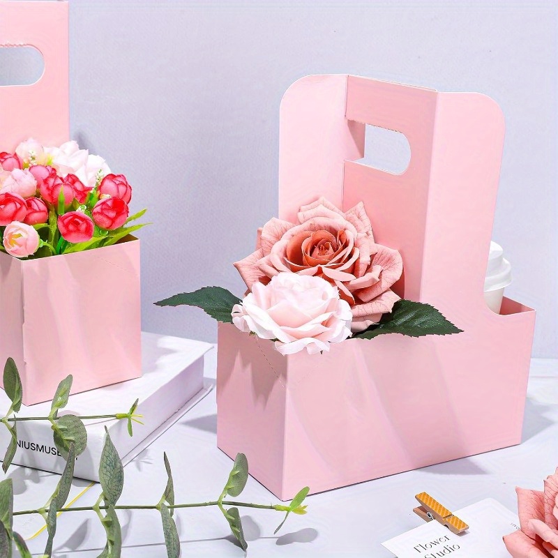 

Chic Pink Flower Gift Bags With Handles - Thanksgiving, Christmas, Weddings & More - Holds 2 Cups, Ideal For Party Decor & Drink Carrying