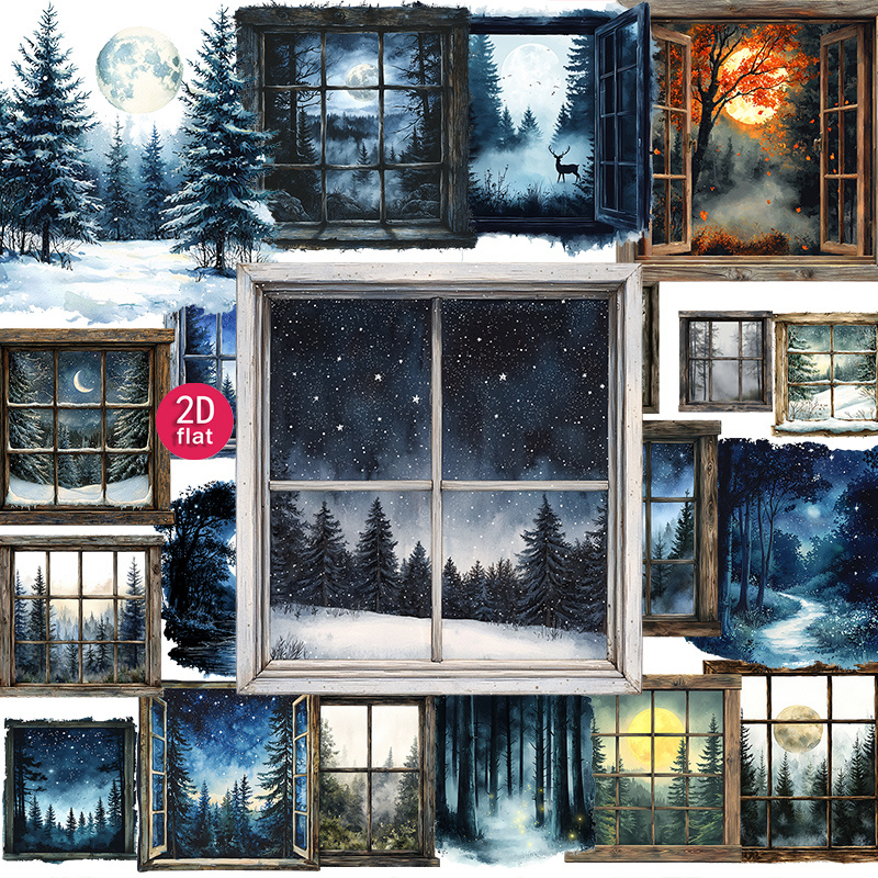 TEMU 2d Flat 20pcs Vintage Decorative Stickers, Forest Starry Night Scenery For Journal, , Notebook, , Diaries, Photo Albums, Diy Cutting Decoration,