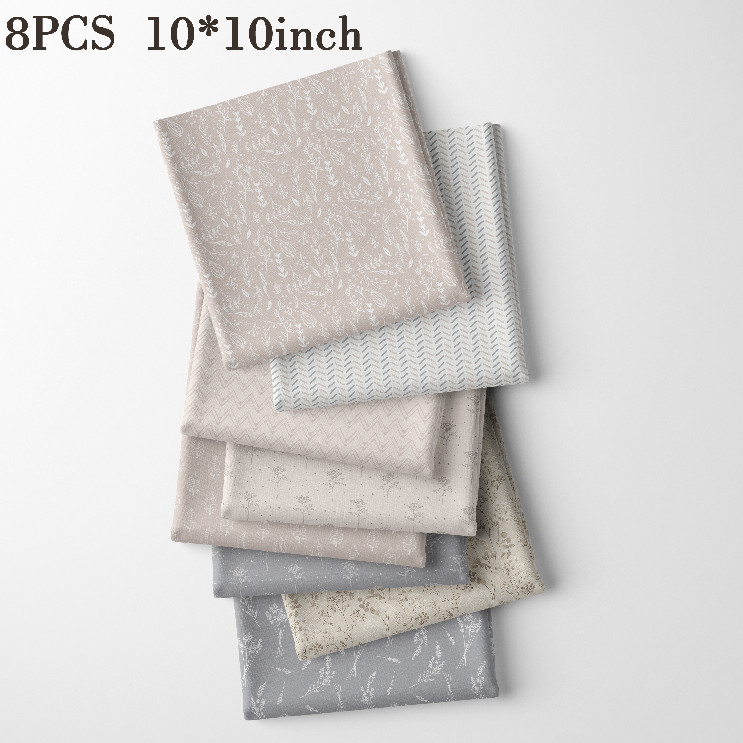 TEMU 8 pièces de tissu carré feuille couleur Morandi de 10" X 10", imprimé avec lavande, petits marguerites, feuilles, de épaisses, idéal pour le