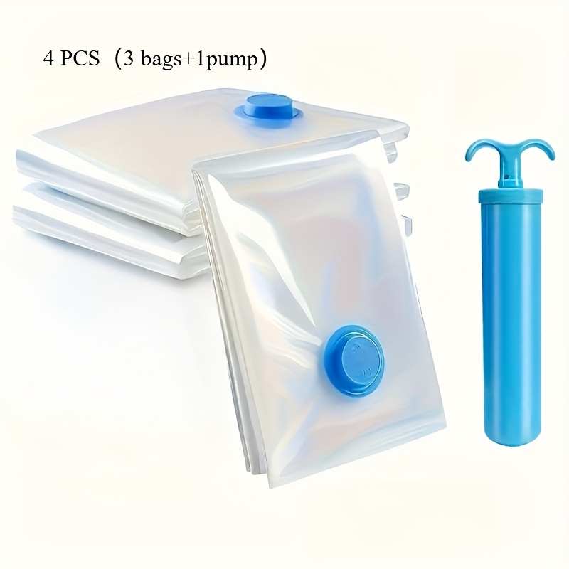 4pcs set 3 extra large vacuum storage bags plus 1 hand pump saving space airtight compression dust proof and suitable for clothes and bedding ideal for dormitories closets and moving