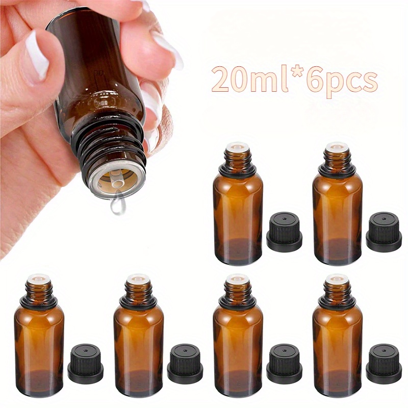 6pcs 20ml/30ml/50ml Amber Glass Essential Oil Bottles With Black Caps & Precision Droppers, Leak-proof For, Perfume, Diy Skincare, Tinctures, Essential Oil