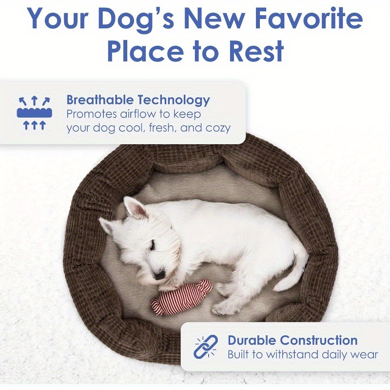 26 clamshell cuddler dog bed for medium large dogs plush popcorn texture non slip bottom machine washable   support durable polyester pet bed for hardwood tile floors extra large dog bed   filling indoor pets Product details 1
