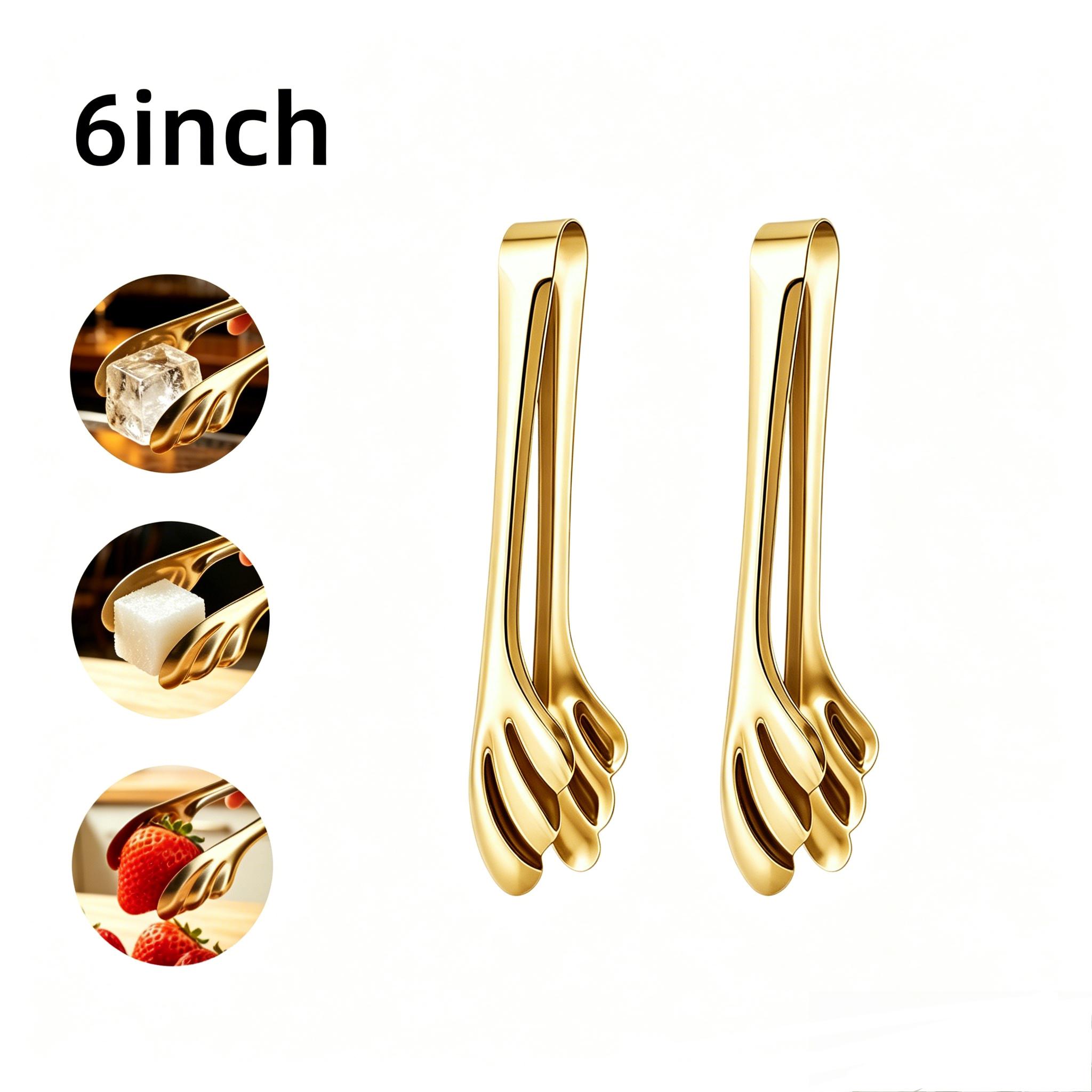 TEMU Vfvhome 2pcs 6inch Multifunctional Non-slip Food Tongs, Stainless Steel Food Tongs, Small Food Tongs, Suitable For Ice Cubes & Sugar Cubes &