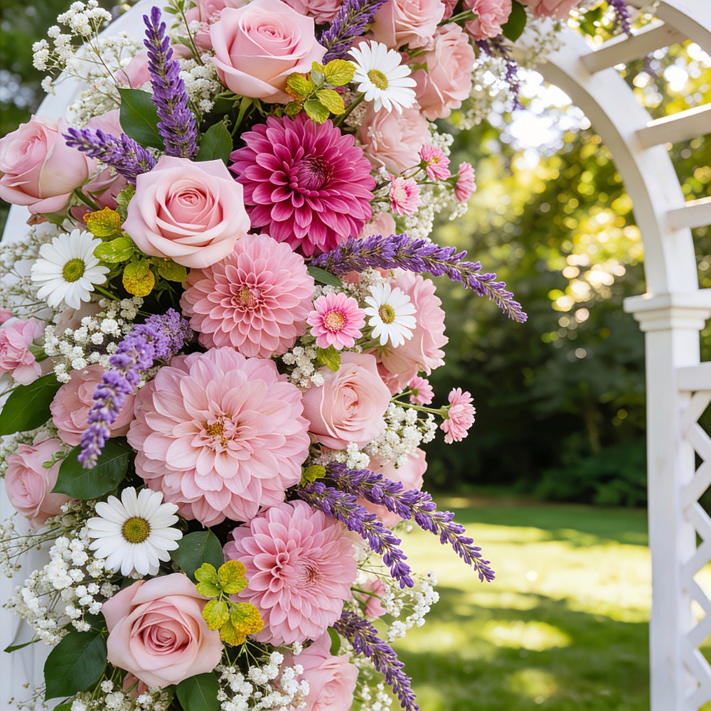 TEMU 12pcs &ndash; High End Mixed Simulation Bouquet &ndash; Soft &ndash; Dahlia &ndash; Light Pink Dahlia &ndash; White Starry Sky &ndash; Purple Lavender &ndash; White And Matching &ndash; Suitable For Wedding, Home, Garden And Venue Decoration