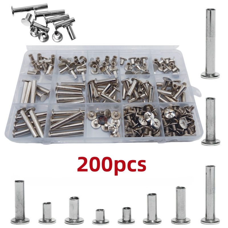 Image of 200pcs Silvery Binding Screws, Photo Album Extension Screw Assortment Kit, 10 Sizes Wallet Belt Leather Repair M5 X 5/6/8/10/12/15/18/20/25/30mm