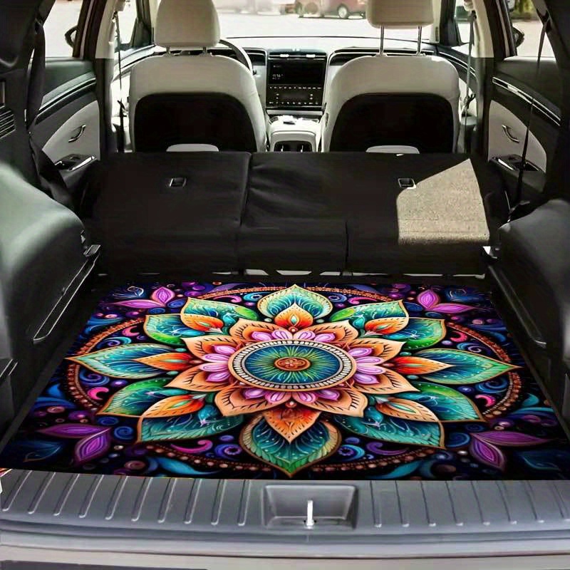 TEMU 1 Multicolor Mandala Print Car Trunk Mat - Soft, Machine-washable Suv Trunk Mat, Easy To Clean Interior Mat, Stylish Design, Keep The Interior Clean