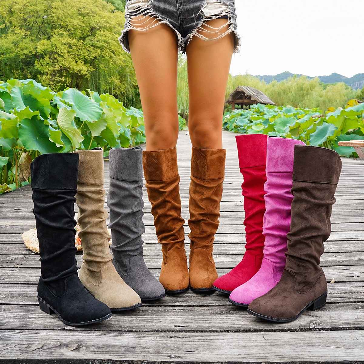 item picture 8 sizes   womens   calf boots slip on womens shoes womens fashion womens footwear womens boots gift for women suitable for music festivals vacation travel scenes fashionable style cute travel gift classic elegant womens