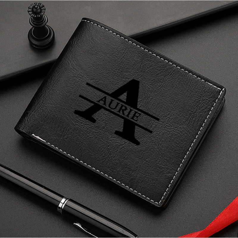 

Men's Personalized Monogram Wallet, Leather Bifold, With Custom Engraved , Vintage Design, For Students