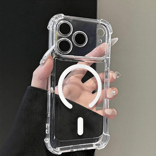 phone case transparent shockproof iphone case four corner protection magnetic charging compatible clear cover for iphone 17 16 15 14 13 12 11 series
