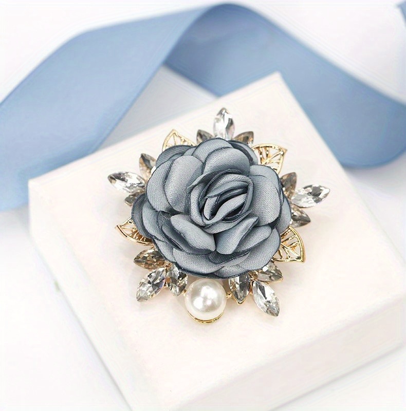 elegant fabric flower brooch pins with pearl accents for men and women novelty floral lapel pin badges for wedding party accessory details 2