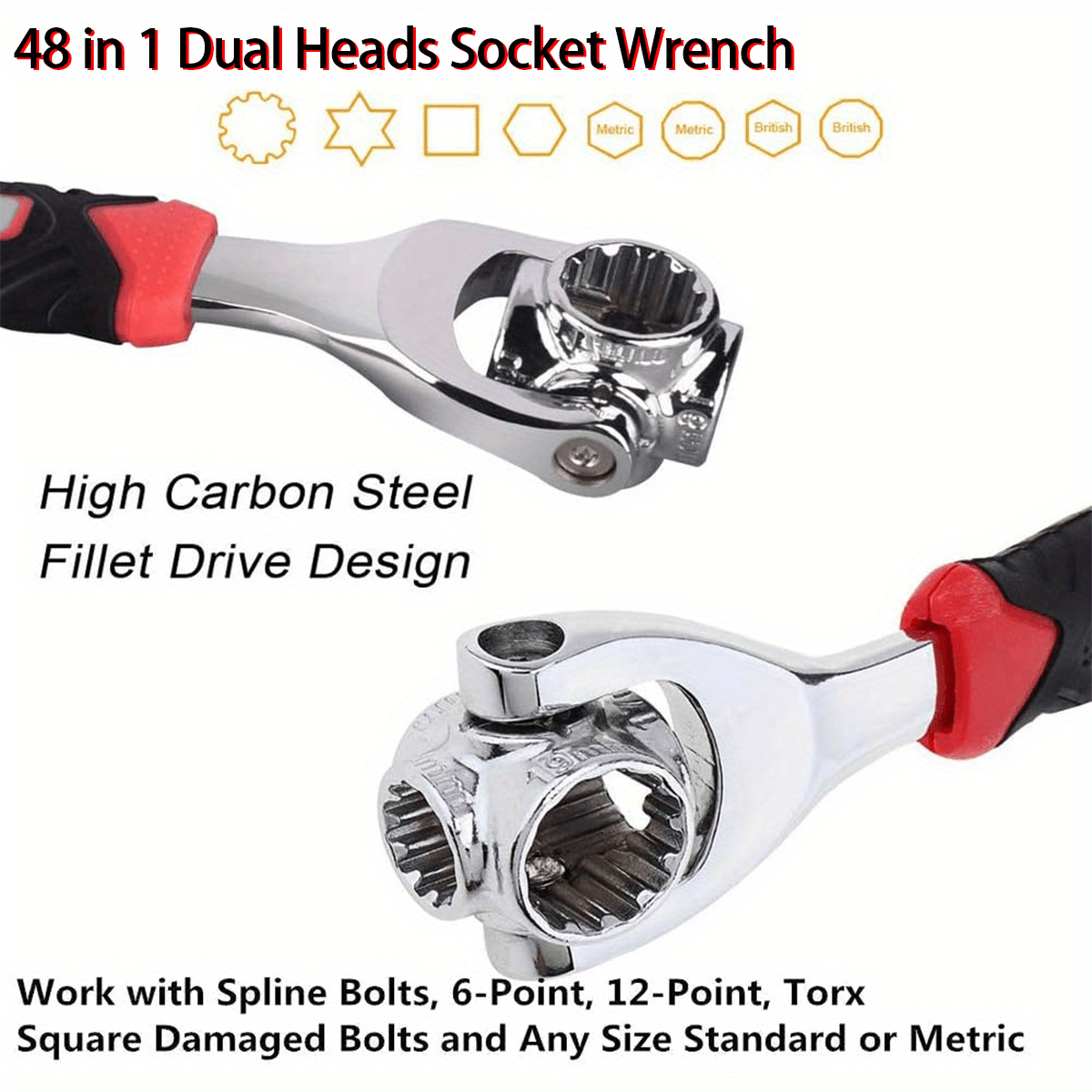 48 in 1 wrench with 360 rotating head stainless steel socket tool for home car repair ergonomic non slip handle fits standard metric bolts 8mm to 13mm versatile wrench tool handling stainless steel tool adjustable wrench details 5