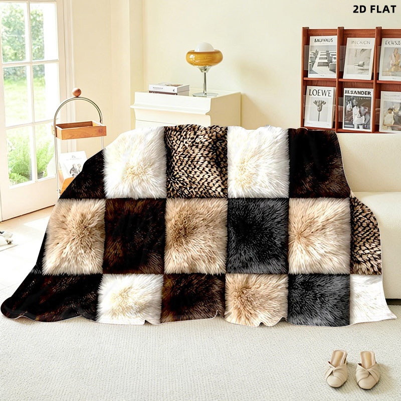 TEMU 1pc Of Mixed- Plaid Blanket, Single-sided Print Blanket, Suitable For , Ideal For Sofas, Beds, Offices, Camping, And Travel, An Ideal Christmas
