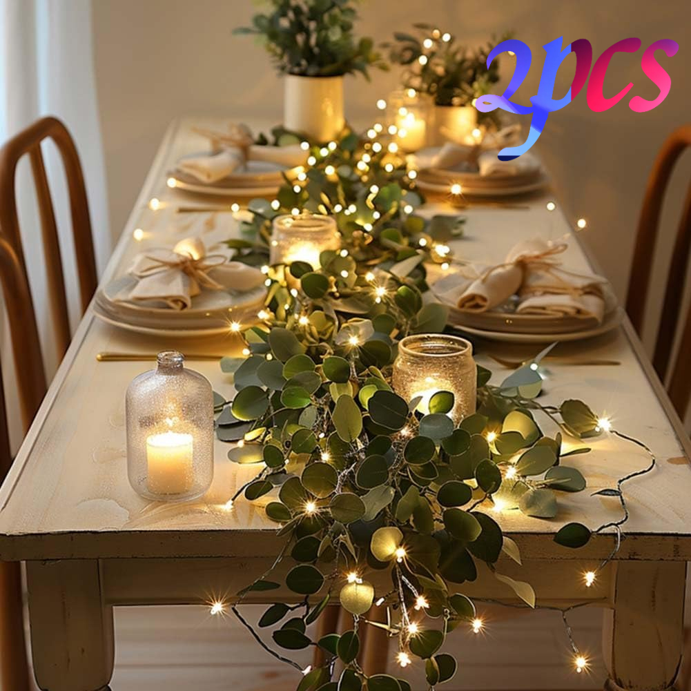 TEMU 2pcs Artificial Berry And Eucalyptus Leaf Wreath String Lights, Warm Or Cool - 118.1-inch Indoor/outdoor Decor- Realistic Leaves With Foliage