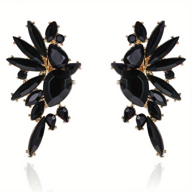Image of 1pair Rhinestone Clip On Earrings For Womens Lady Statement Non Pierced No Piercing Earrings Dainty Cluster Earrings Vintage Fancy Fake Drop Earrings Jewelry