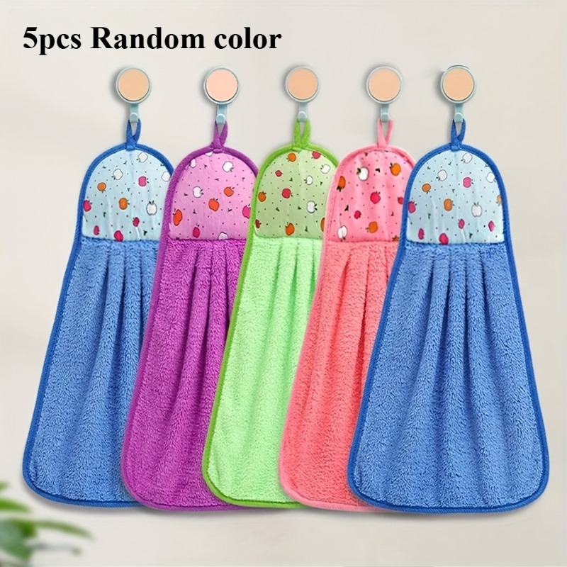 TEMU Lot de 5 serviettes de toilette à doigts de couleur aléatoire, couleur unie, épaisse à suspendre, douces et confortables, absorbantes et