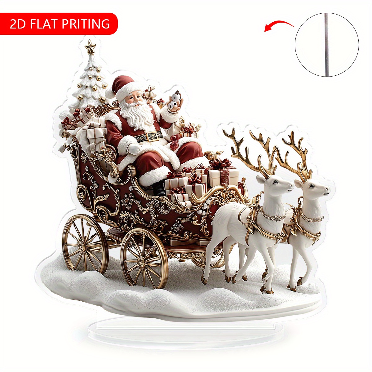 TEMU 2d Flat, 2d Flat 2d Printed 1pc Santa Claus And Reindeer Desktop Acrylic Ornament | Carriage Decoration | Suitable For Home And Office, Perfect