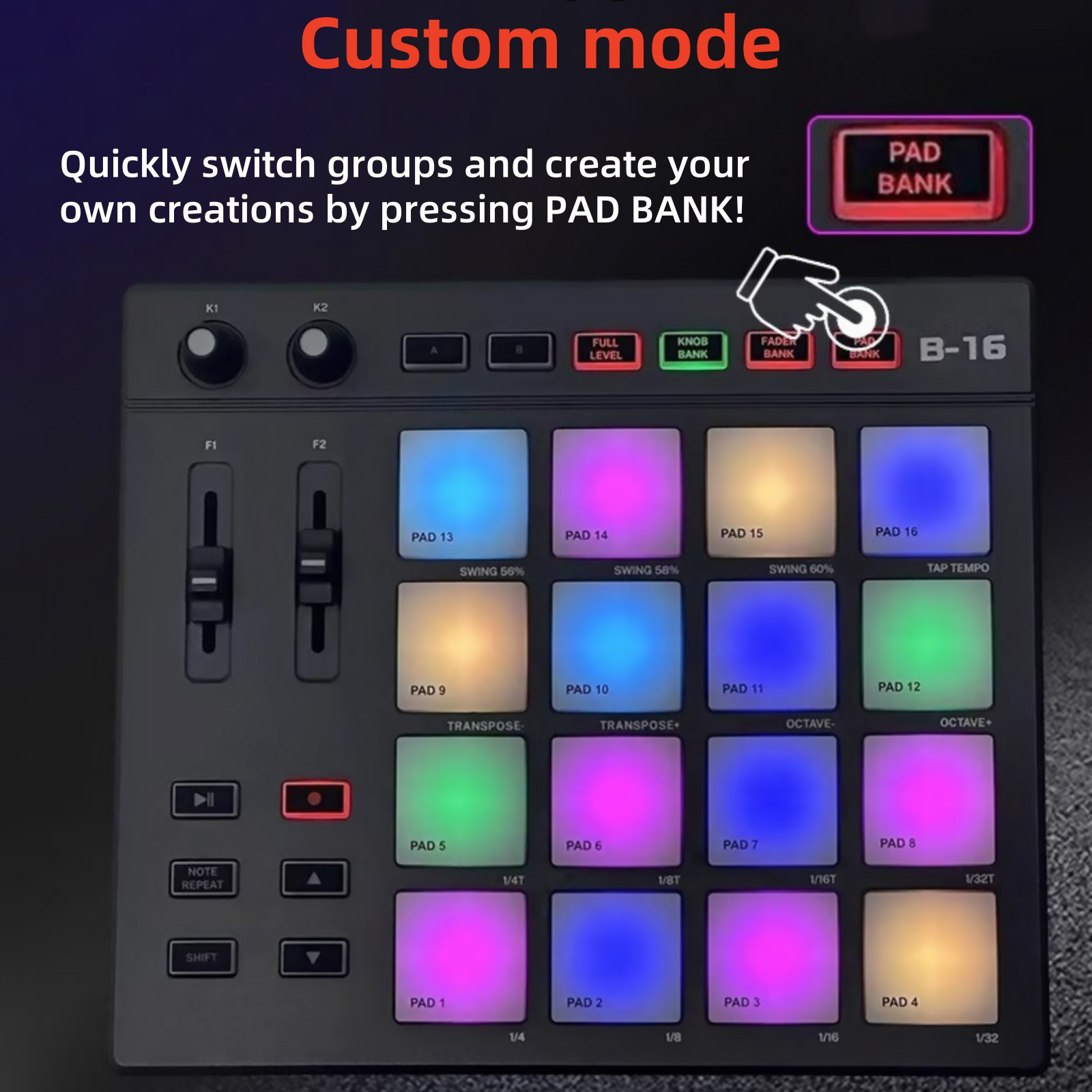 Contrôleur MIDI Pad UTIMO 16 Pads RGB - Bluetooth, Batterie Intégrée, Faible Latence - Pour Production Musicale DAW