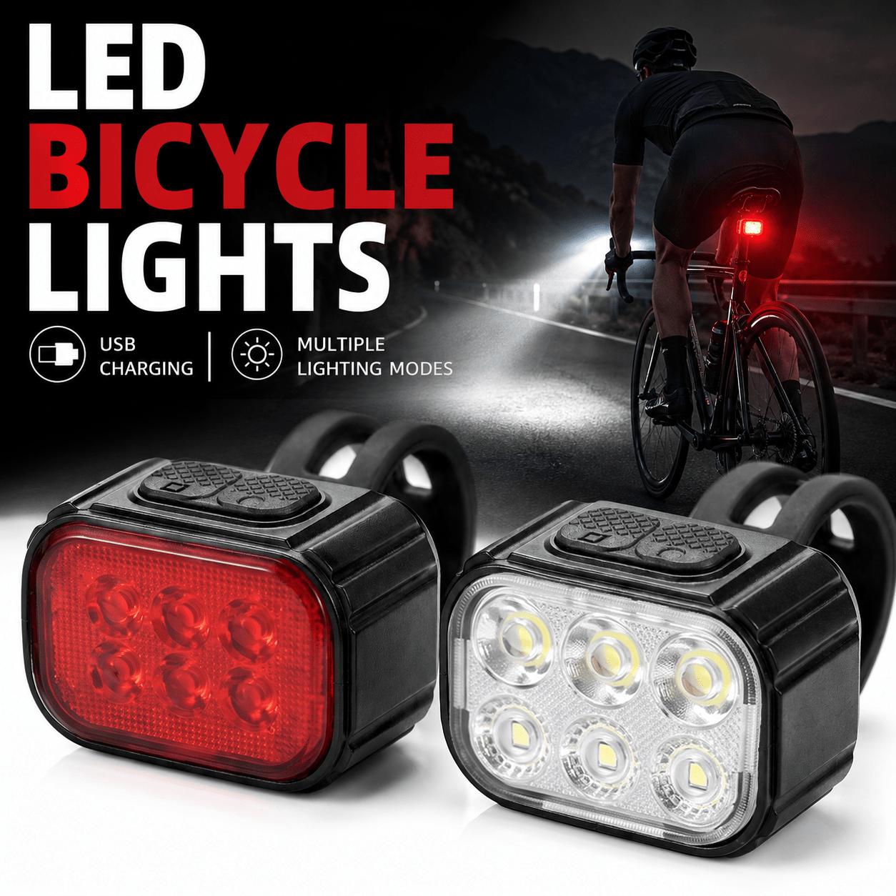 TEMU Ensemble de feux de vélo 1/2 pièces, rechargeable par USB, 6 lampes de poche COB ultra-lumineuses, feux arrière de vélo, facile à installer,