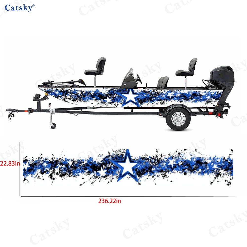 2pcs Vibrant Blue and White Star Boat Wrap Vinyl Decal