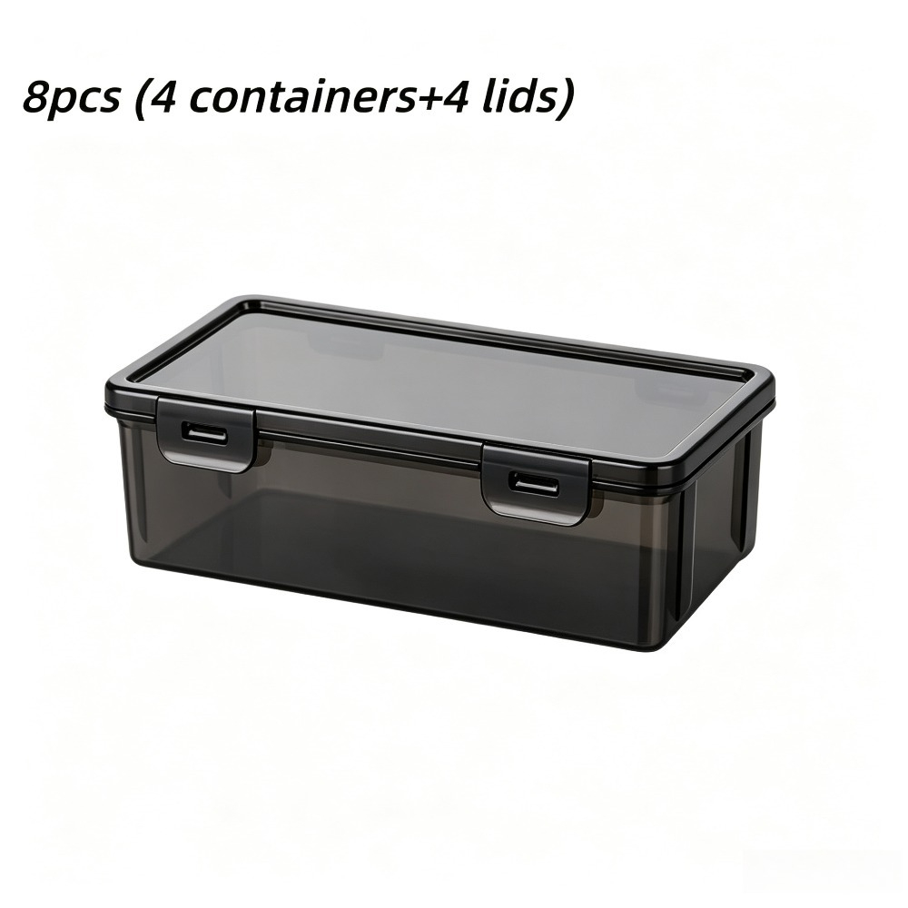 TEMU 8pcs Set: 4 Containers + 4 Lids, Large Black Transparent Storage Boxes With Lids - Heavy-duty Organizer Bins, Suitable For Office, Arts & Crafts