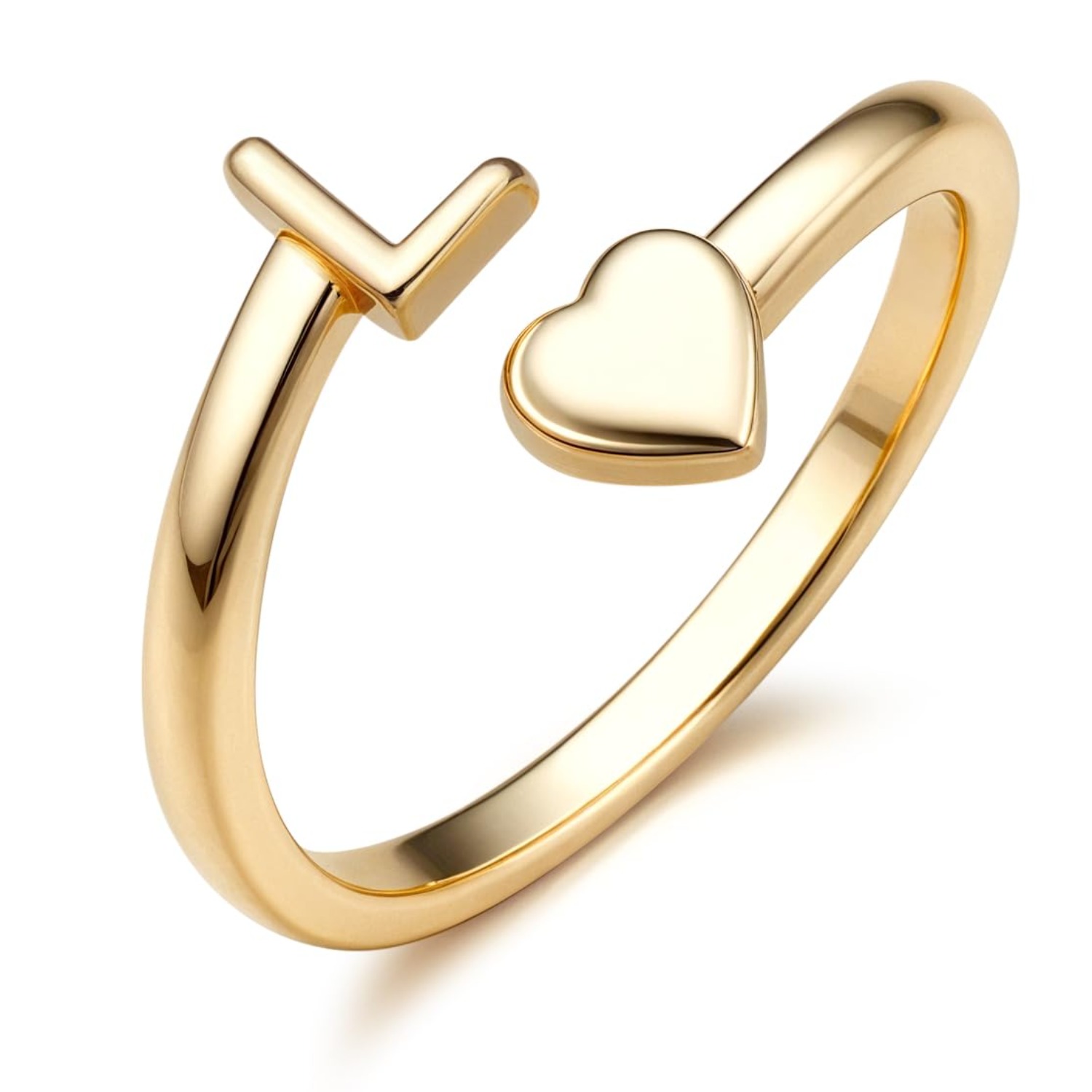 Image of 1pc Golden Initial Rings For Women Non Tarnish 14k Golden Plated Adjustable Letter Rings A-z Dainty Heart Alphabet Stackable Band Ring Trendy Letter Pinky Knuckle Thumb Ring