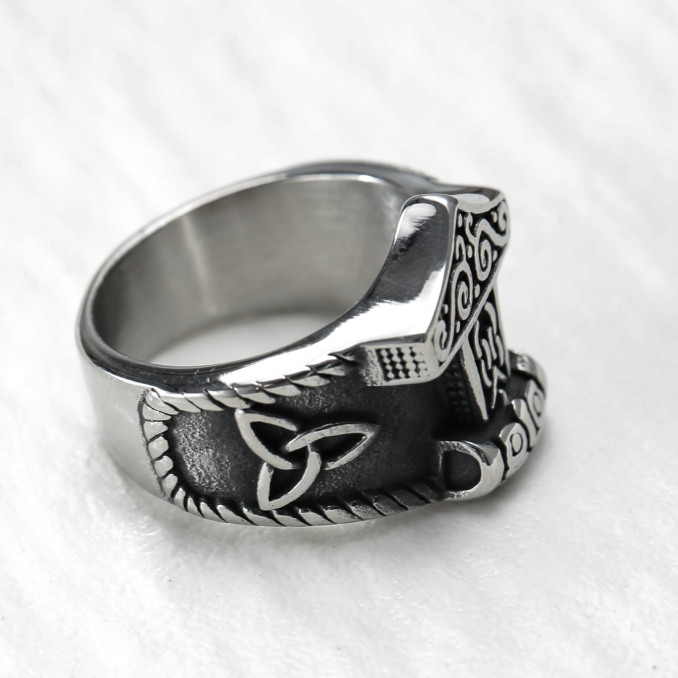 1pc 304l Stainless Steel Vintage Silvery Mjolnir Celtic Knot Ring Retro Viking Men' Ring Gift 304l Stainless Steel Jewelry Mensring