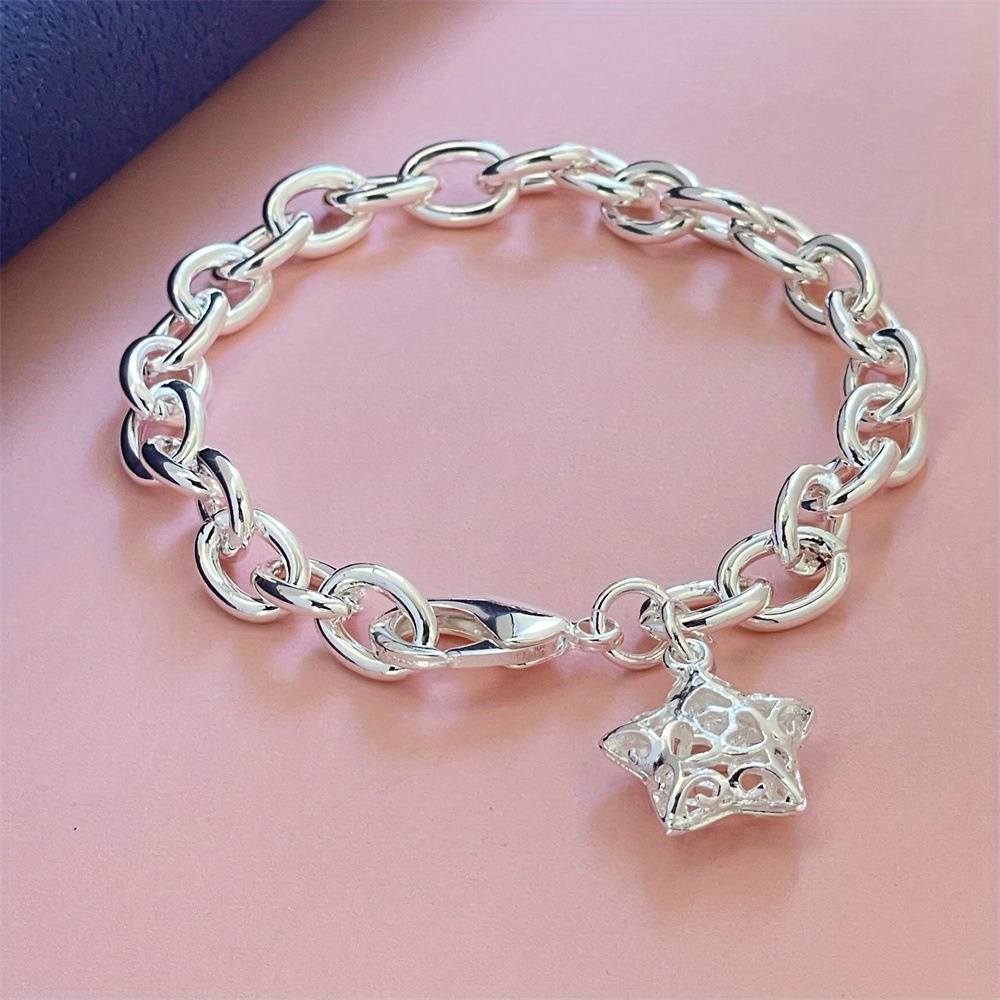 

Sterling Silver 925 Star Charm Bracelet, Fashion Snap Closure, Unisex, Making Accessory, Ideal For Parties And Travel