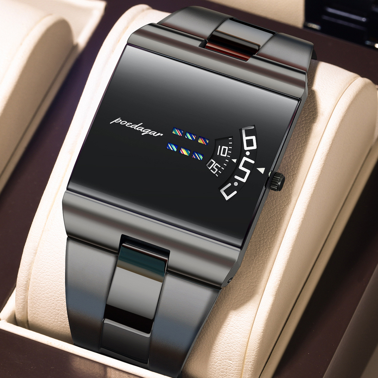 TEMU Byoyomk Brand Gradient Mirror 's Bracelet Watch, Unique Rotating Digital , Oversized Gradient Mirror Dial, Luxury Men's Business Watch, Bar Dj