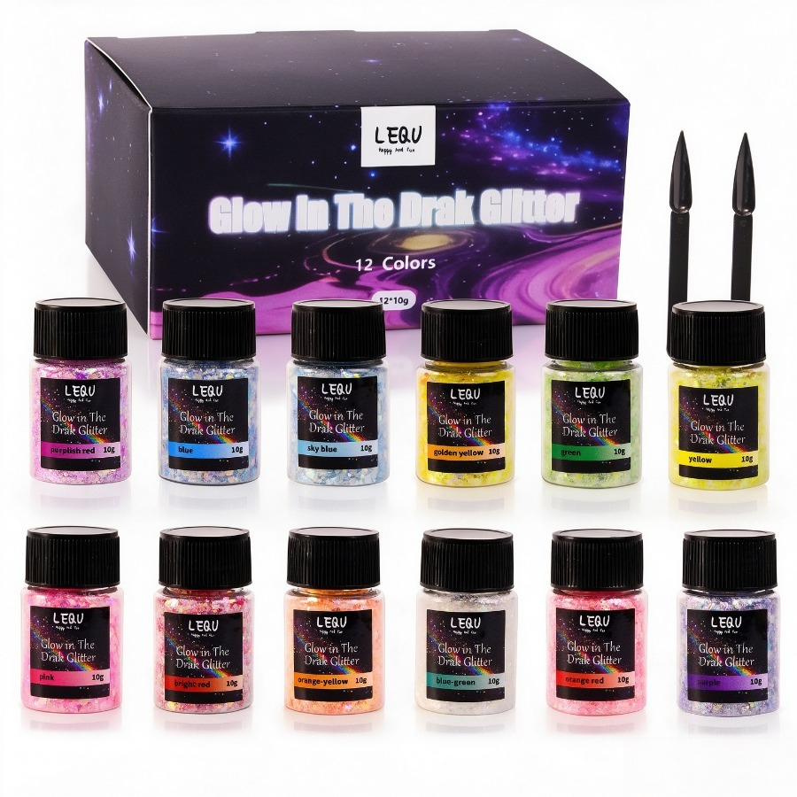 Image of 12 Colors Luminous Glow In The Dark Glitter Set, Bright Glowing Flakes For Resin, Diy Craft Epoxy Resin Handmade Decor Supplies