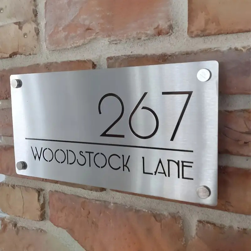 TEMU Placa de Número de Casa Personalizada - Letrero de Dirección de Acero Inoxidable de Resistencia con Número de Casa y , Placa de Número de Puerta