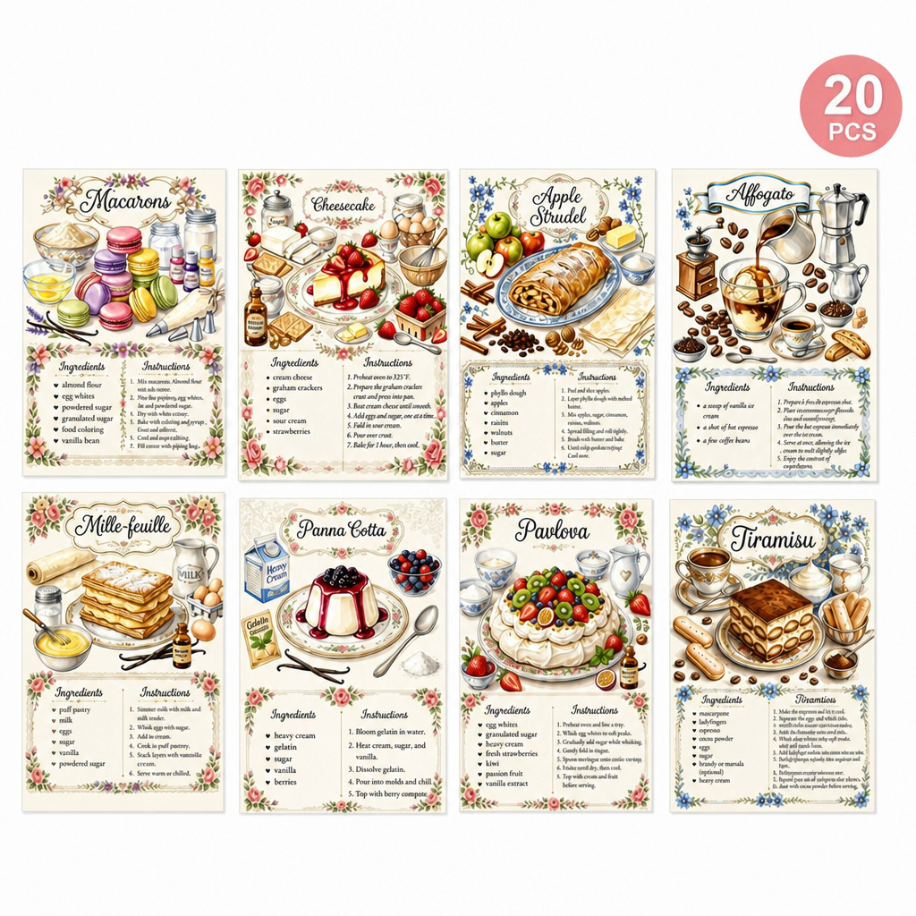 TEMU 20 Vintage Recipe Cards/postcards, Vintage Junk Magazine Supplies, Classic Collage Illustrations, Collectible Decorative Art Cards/postcards For
