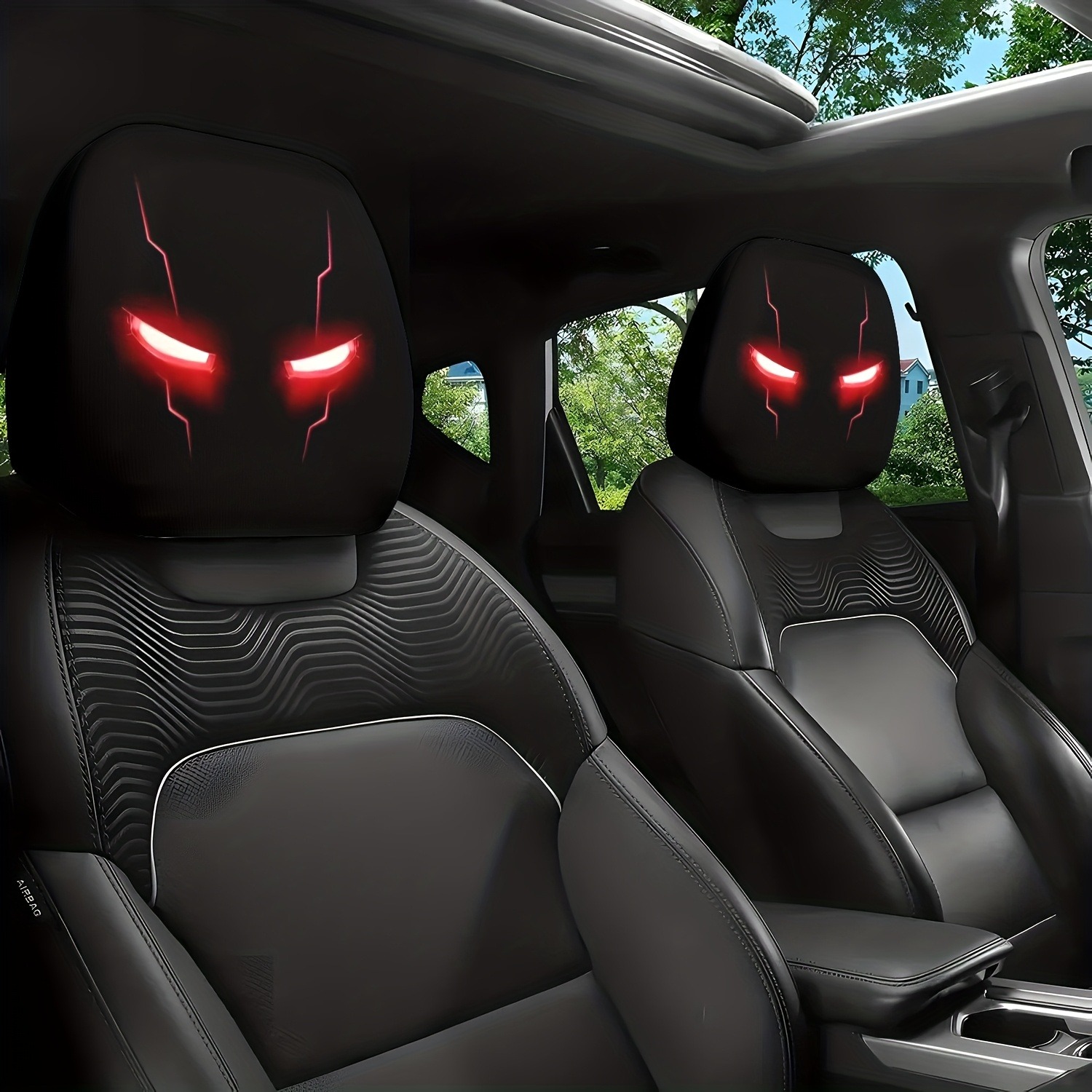 TEMU 2pcs Car Headrest Covers, Enhancing Fun, Seat Headrest Protectors, Car Interior Additions, Universal Fit, Ideal For Long And Outdoor Travel,