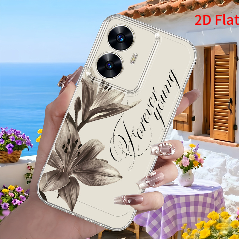TEMU Чохол для телефону - 2D плоский коричневий чохол з лилиями для Realme Pro 11 12 13 Pro+ 14 14X 15 16 Pro C33 C35 C51 C53 C55 C63 C65 C67 C71 C75