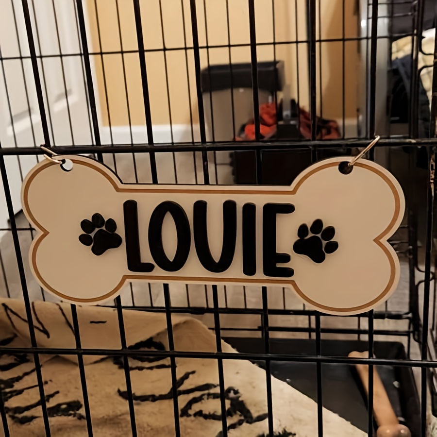 1pc Personalized Dog House Nameplate, Dog Door Sign, Custom Pet Name, Bone-Shaped Cage Tag, Name Tag with Paw Print, Custom Gift for Cat And Dog Lovers, Cage Nameplate