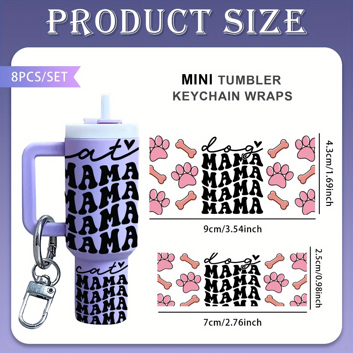 TEMU 8 Sets Of Mother & Dog Paw Print Uv Dtf Mini Water Bottle Keychain Wraps, & Durable Diy For Mini Keychain Packaging Transfer Stickers Ideal For