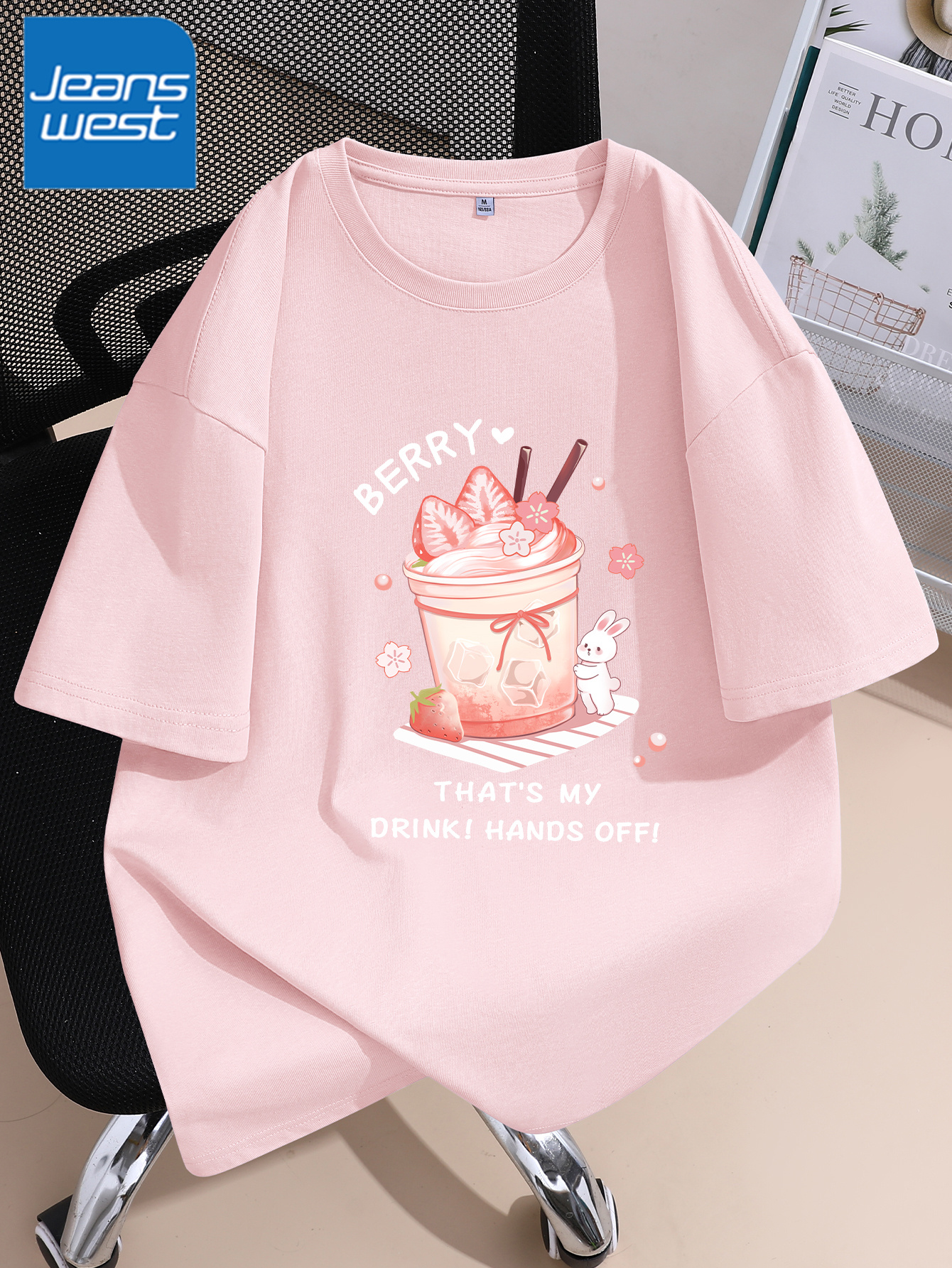 JEANSWEST Jeanswest Camiseta de Manga Corta para Mujer, Nueva Camiseta Holgada de Verano de Media Manga Popular para Mujer, Camiseta Pura Cómoda y Fácil de Combinar, Tejido Delicado con la Piel, Cómoda y Transpirable
