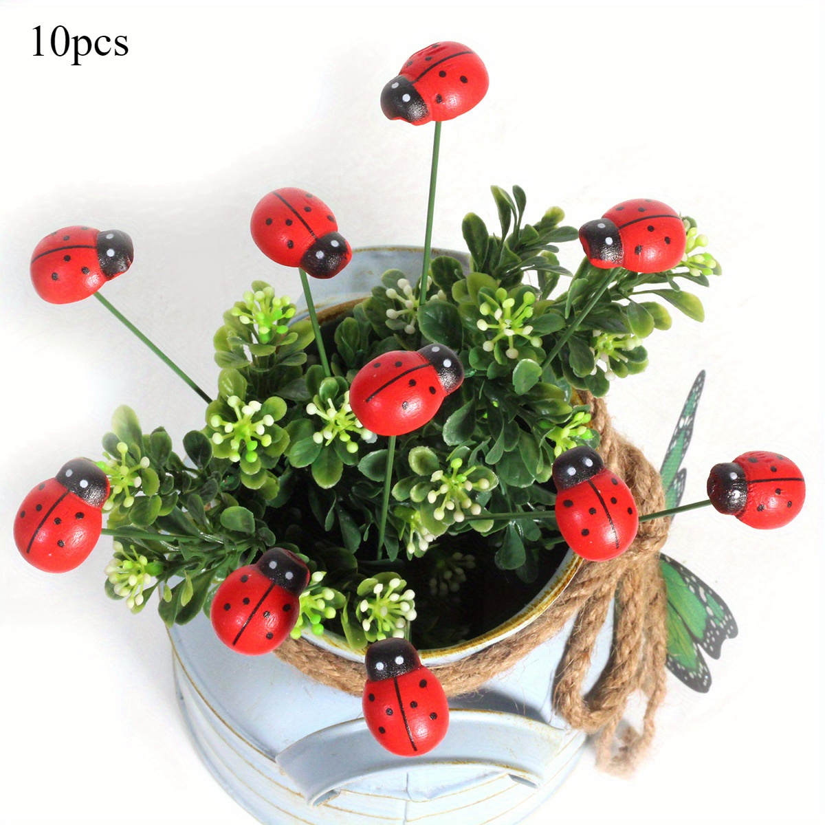 Image of 10pcs Red Wooden Ladybug Garden Stakes - Outdoor, Office & Home Decor | Ideal For Easter, Christmas & Festive Occasions