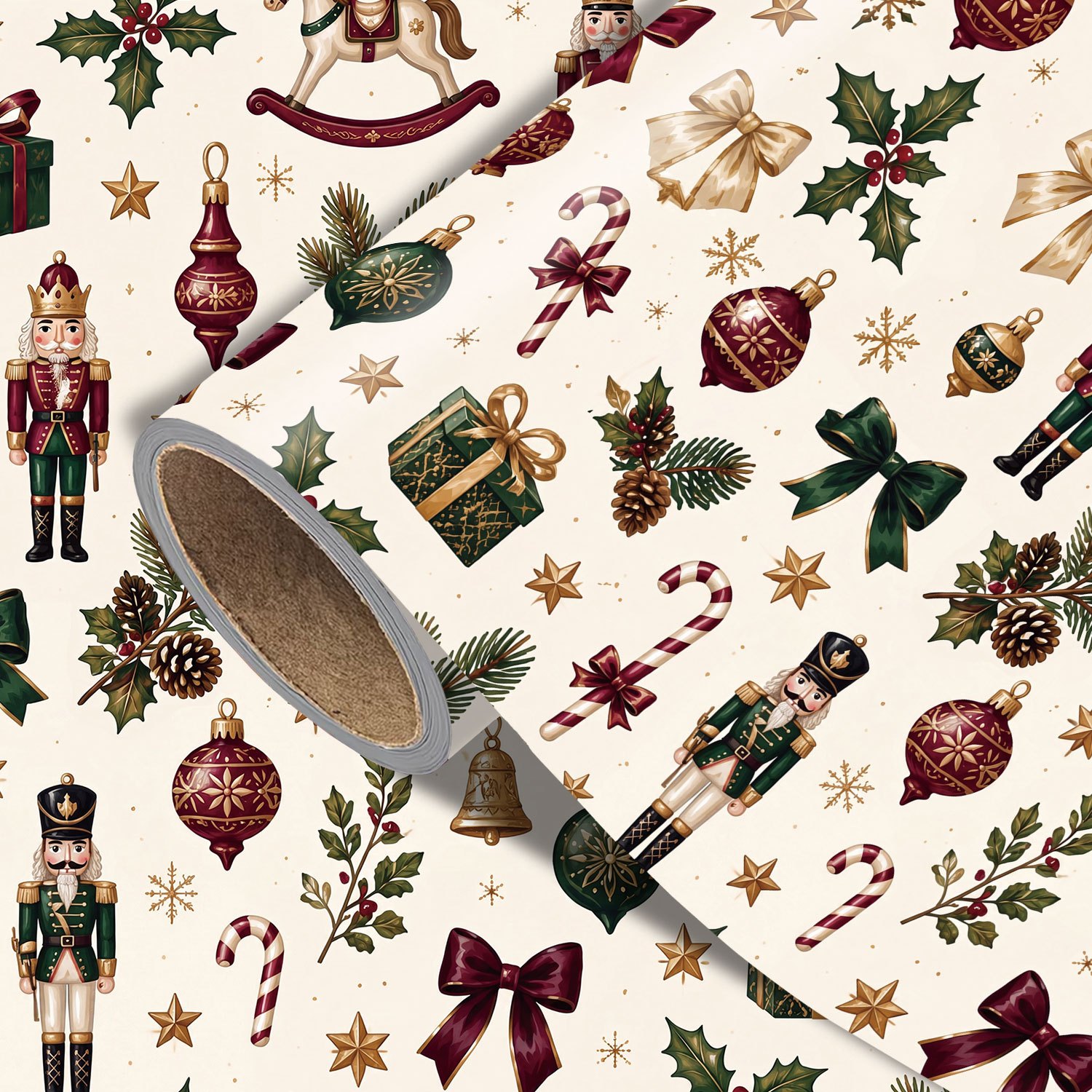 TEMU Rollo de Papel de Regalo Navideño Vintage de , 17.7In X 118In, Envoltura de Regalo Retro Navideña de Cana de y para Decoración de Empaquetado de
